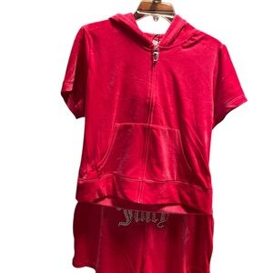 Juicy Couture Vixen Pink Velour Hoodie & Shorts Set Size L 110042028